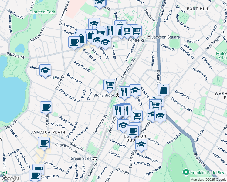 map of restaurants, bars, coffee shops, grocery stores, and more near 155 Lamartine Street in Boston