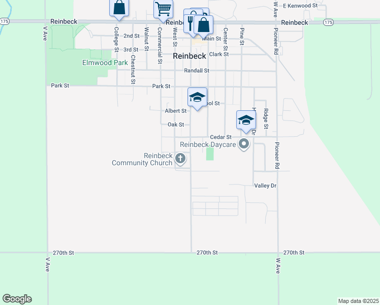 map of restaurants, bars, coffee shops, grocery stores, and more near 899 Blackhawk Street in Reinbeck