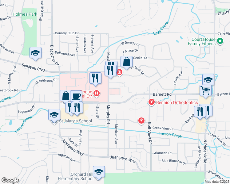 map of restaurants, bars, coffee shops, grocery stores, and more near 2940 Doctors Park Dr in Medford