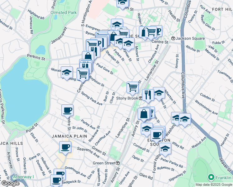 map of restaurants, bars, coffee shops, grocery stores, and more near 29 Beecher Street in Boston