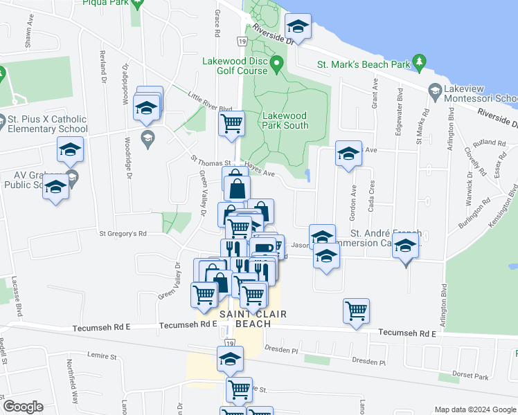 map of restaurants, bars, coffee shops, grocery stores, and more near in Tecumseh