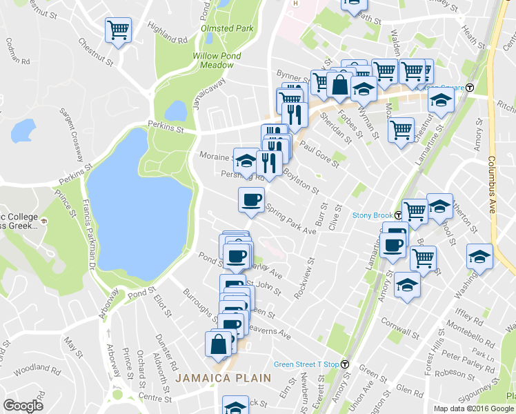 map of restaurants, bars, coffee shops, grocery stores, and more near 514 Centre Street in Boston