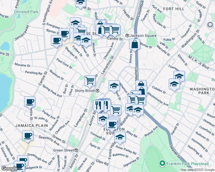 map of restaurants, bars, coffee shops, grocery stores, and more near 179 Amory Street in Boston