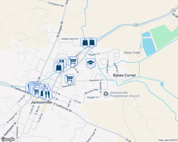 map of restaurants, bars, coffee shops, grocery stores, and more near 655 Hueners Lane in Jacksonville