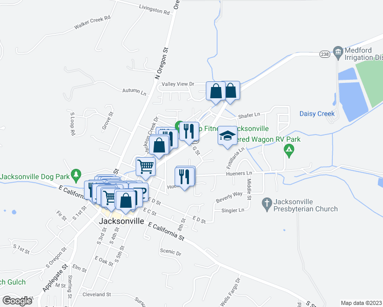 map of restaurants, bars, coffee shops, grocery stores, and more near 575 G Street in Jacksonville