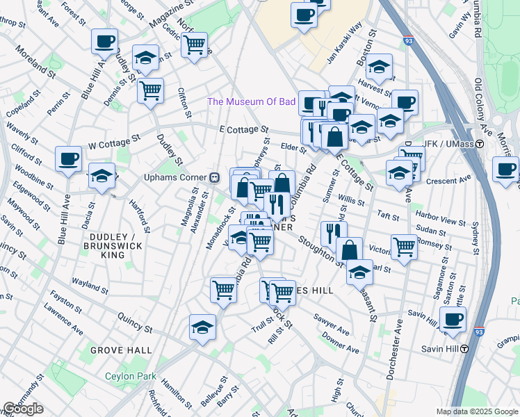 map of restaurants, bars, coffee shops, grocery stores, and more near 15 Belden Street in Boston