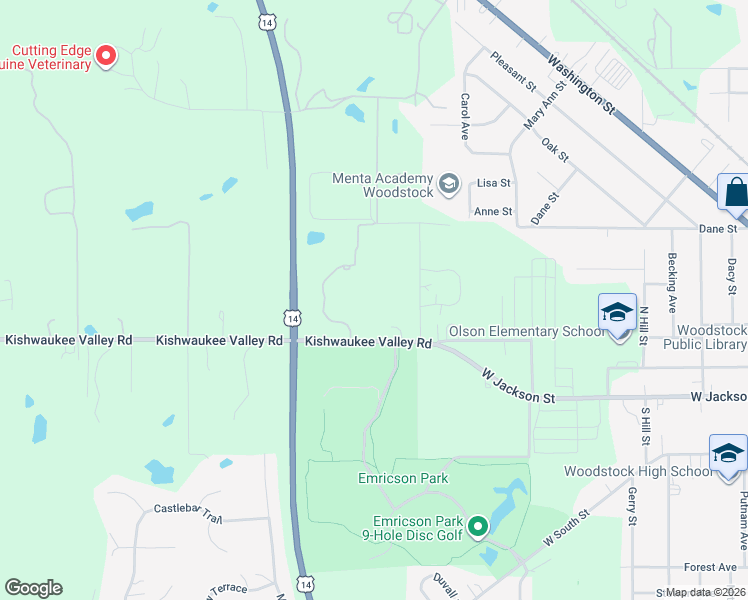 map of restaurants, bars, coffee shops, grocery stores, and more near 13902 Kishwaukee Valley Road in Woodstock