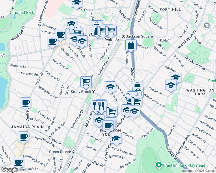 map of restaurants, bars, coffee shops, grocery stores, and more near 171 Amory Street in Boston