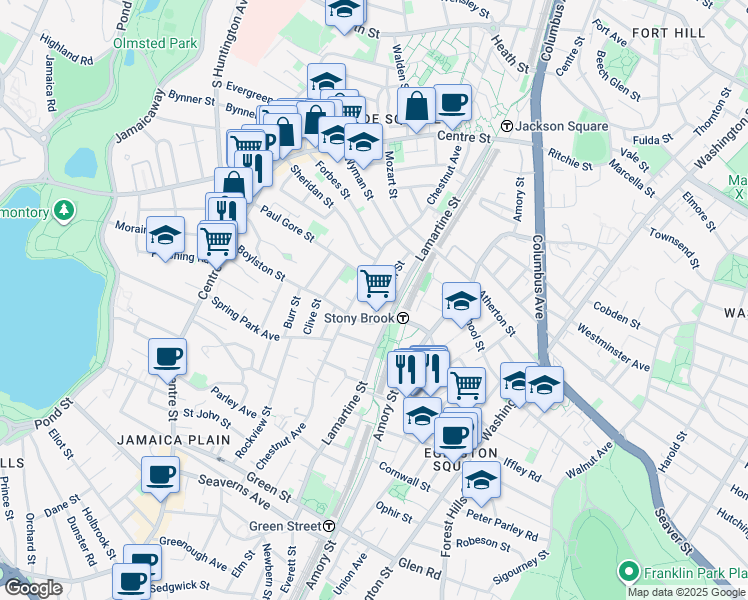 map of restaurants, bars, coffee shops, grocery stores, and more near 142 Chestnut Avenue in Boston