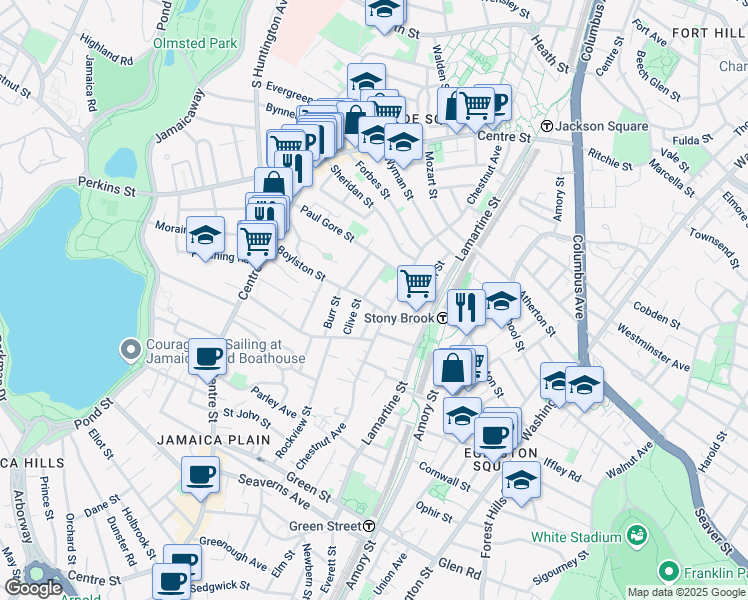 map of restaurants, bars, coffee shops, grocery stores, and more near 29 Beecher Street in Boston