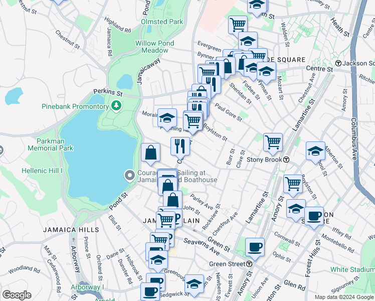 map of restaurants, bars, coffee shops, grocery stores, and more near 9 Kingsboro Park in Boston