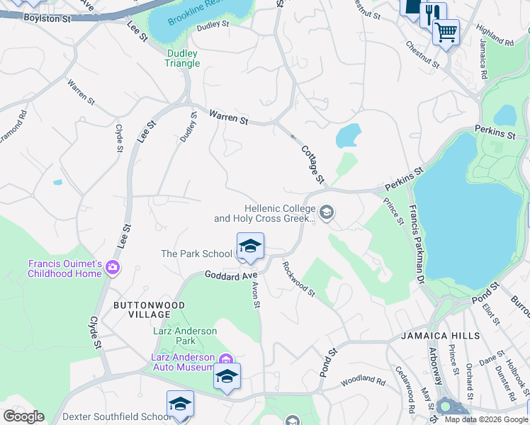 map of restaurants, bars, coffee shops, grocery stores, and more near 284 Warren Street in Brookline