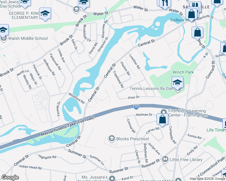 map of restaurants, bars, coffee shops, grocery stores, and more near 2 Gina Circle in Framingham