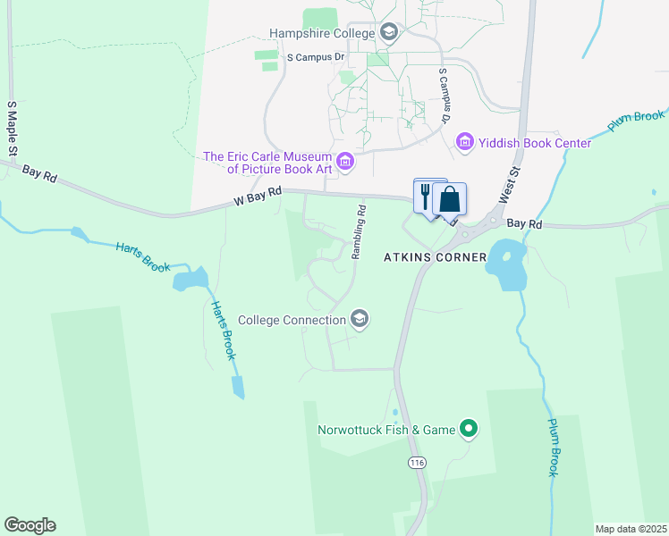 map of restaurants, bars, coffee shops, grocery stores, and more near 20 McIntosh Drive in Amherst