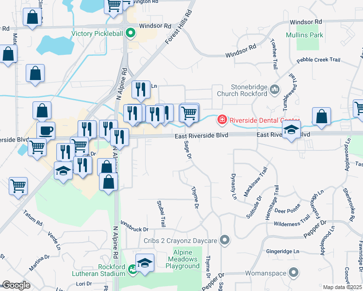 map of restaurants, bars, coffee shops, grocery stores, and more near in Loves Park
