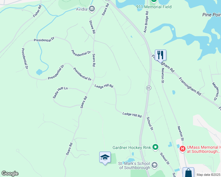 map of restaurants, bars, coffee shops, grocery stores, and more near 24 Ledge Hill Road in Southborough