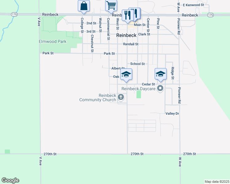 map of restaurants, bars, coffee shops, grocery stores, and more near 901-913 West Street in Reinbeck