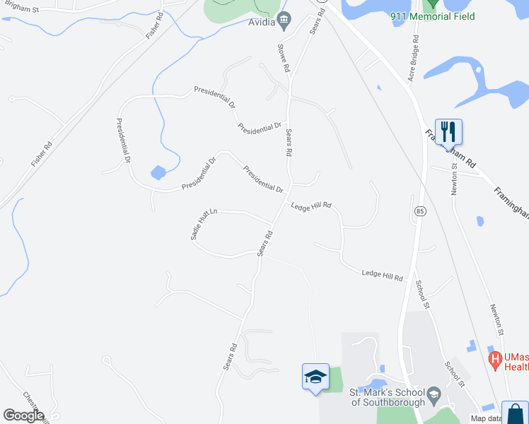 map of restaurants, bars, coffee shops, grocery stores, and more near 28 Sadie Hutt Lane in Southborough