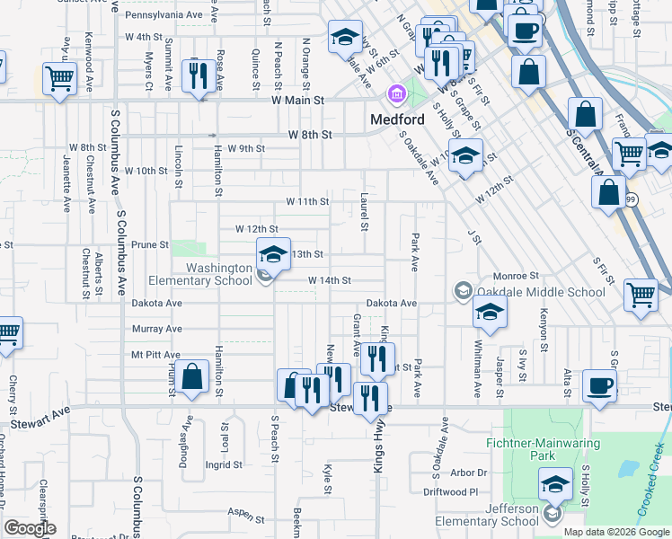 map of restaurants, bars, coffee shops, grocery stores, and more near 506 Newtown Street in Medford