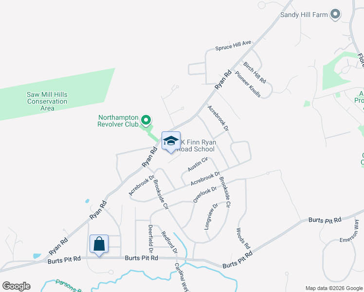 map of restaurants, bars, coffee shops, grocery stores, and more near 498 Ryan Road in Northampton