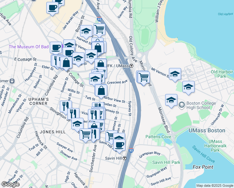map of restaurants, bars, coffee shops, grocery stores, and more near 35 Newport Street in Boston