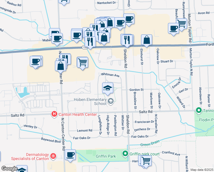 map of restaurants, bars, coffee shops, grocery stores, and more near 44655 Lowell Avenue in Wayne County