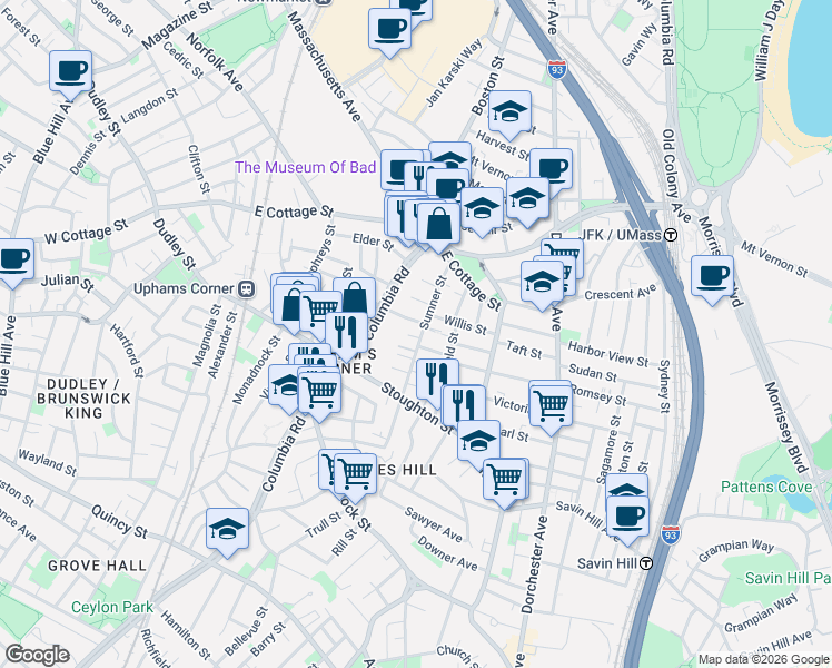 map of restaurants, bars, coffee shops, grocery stores, and more near 21 Annabel Street in Boston