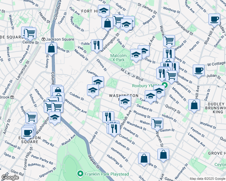 map of restaurants, bars, coffee shops, grocery stores, and more near 88 Harold Street in Boston