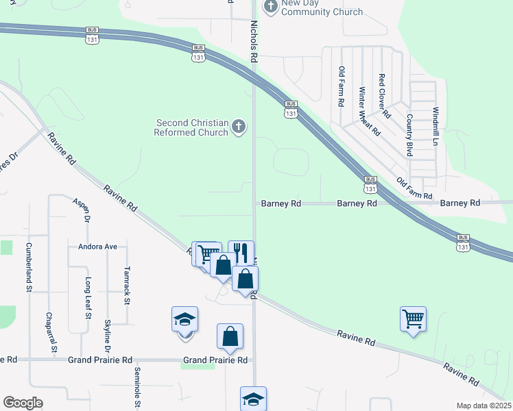 map of restaurants, bars, coffee shops, grocery stores, and more near 2633 Nichols Road in Kalamazoo