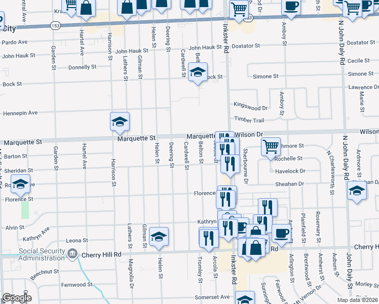 map of restaurants, bars, coffee shops, grocery stores, and more near 984 Cardwell Street in Garden City