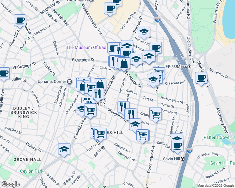 map of restaurants, bars, coffee shops, grocery stores, and more near 21 Annabel Street in Boston