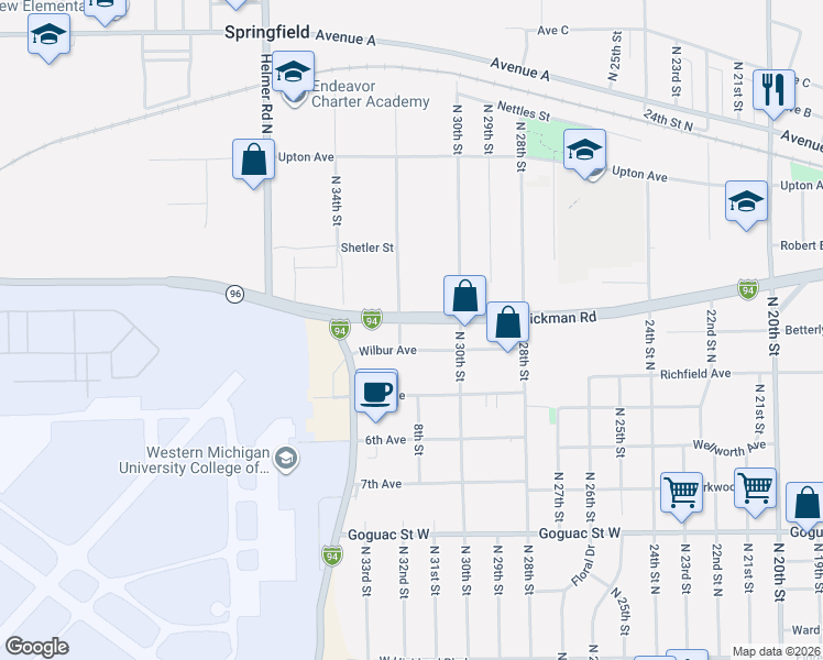 map of restaurants, bars, coffee shops, grocery stores, and more near 2951 West Dickman Road in Springfield