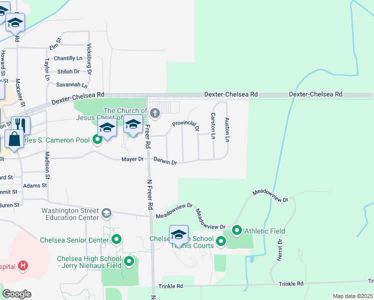 map of restaurants, bars, coffee shops, grocery stores, and more near 1322 Armstrong Drive in Chelsea