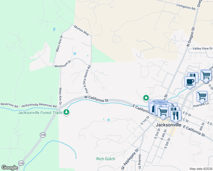 map of restaurants, bars, coffee shops, grocery stores, and more near 321 Pair A Dice Ranch Road in Jacksonville