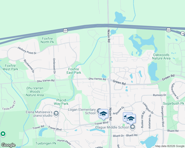 map of restaurants, bars, coffee shops, grocery stores, and more near 3009 North Spurway Drive in Ann Arbor