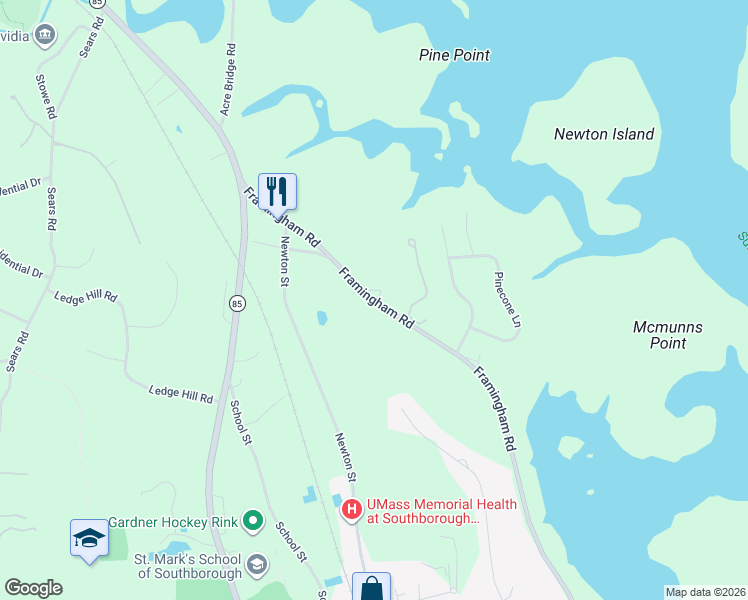 map of restaurants, bars, coffee shops, grocery stores, and more near 115 Framingham Road in Southborough