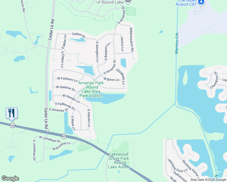 map of restaurants, bars, coffee shops, grocery stores, and more near 287 West Caldwell Drive in Round Lake