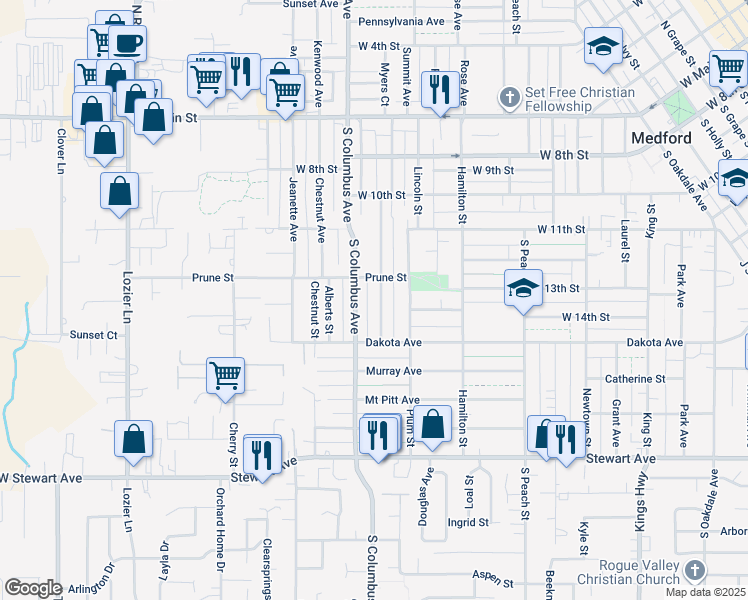 map of restaurants, bars, coffee shops, grocery stores, and more near 520 Benson Street in Medford