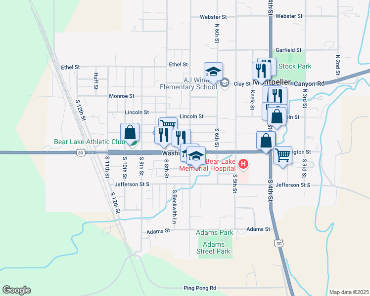 map of restaurants, bars, coffee shops, grocery stores, and more near 710 Washington Street in Montpelier