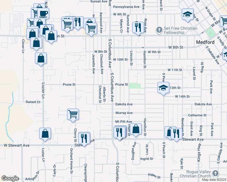 map of restaurants, bars, coffee shops, grocery stores, and more near 520 Benson Street in Medford