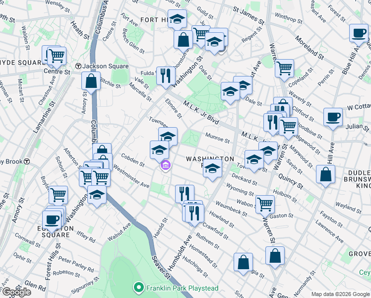 map of restaurants, bars, coffee shops, grocery stores, and more near 250 Walnut Avenue in Boston