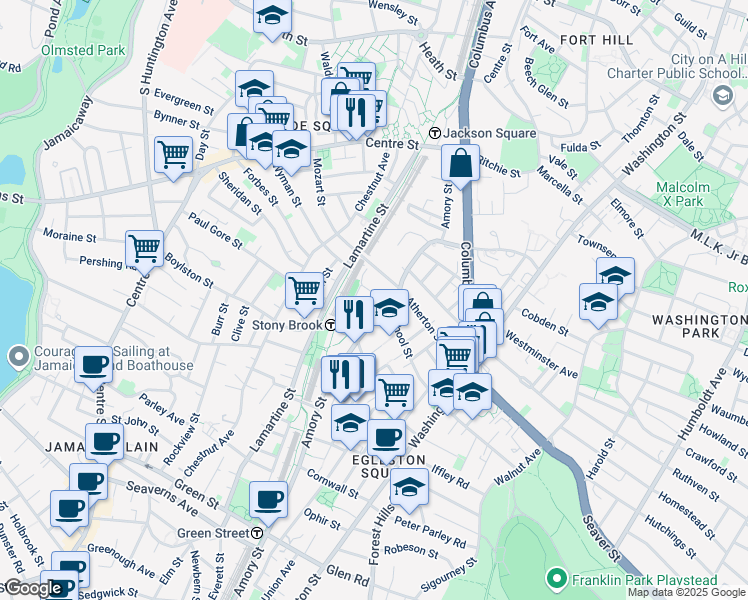 map of restaurants, bars, coffee shops, grocery stores, and more near 179 Amory Street in Boston