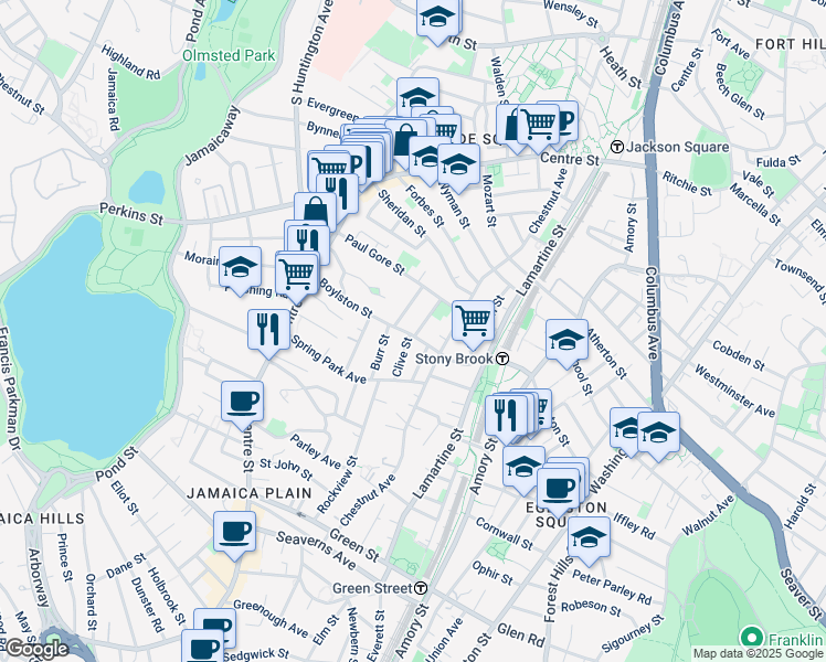 map of restaurants, bars, coffee shops, grocery stores, and more near 29 Beecher Street in Boston