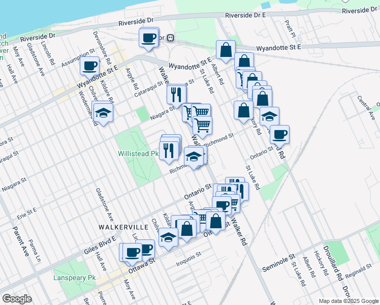 map of restaurants, bars, coffee shops, grocery stores, and more near 1074 Monmouth Road in Windsor