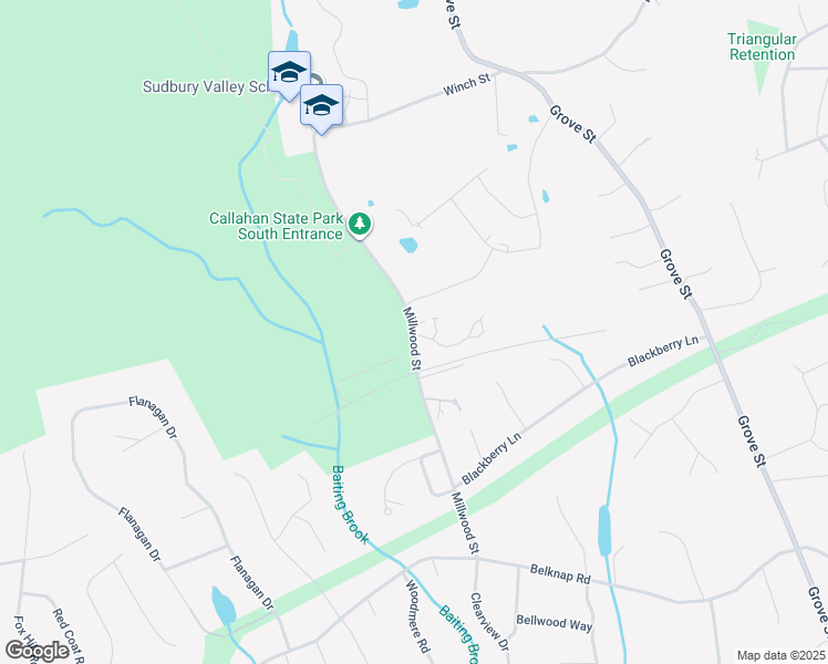 map of restaurants, bars, coffee shops, grocery stores, and more near 134 Millwood Street in Framingham