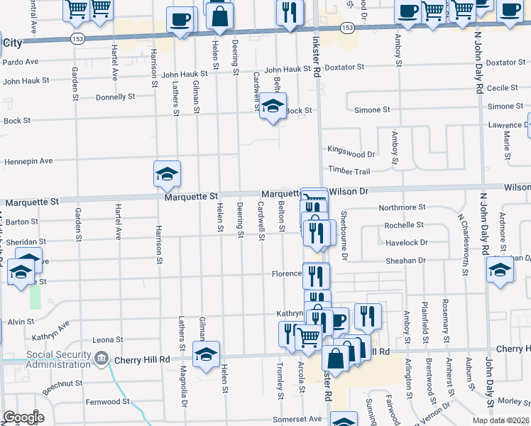 map of restaurants, bars, coffee shops, grocery stores, and more near 984 Cardwell Street in Garden City