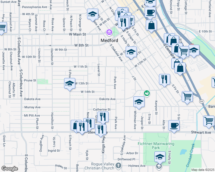 map of restaurants, bars, coffee shops, grocery stores, and more near 507 King Street in Medford