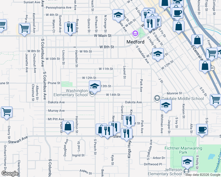 map of restaurants, bars, coffee shops, grocery stores, and more near 506 Newtown Street in Medford