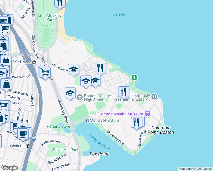 map of restaurants, bars, coffee shops, grocery stores, and more near 38 Westwind Road in Boston