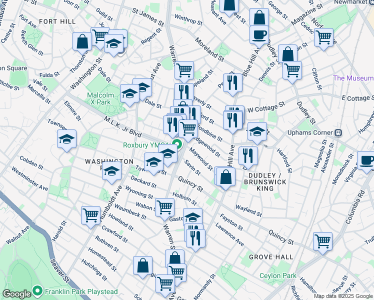 map of restaurants, bars, coffee shops, grocery stores, and more near 378 Warren Street in Boston